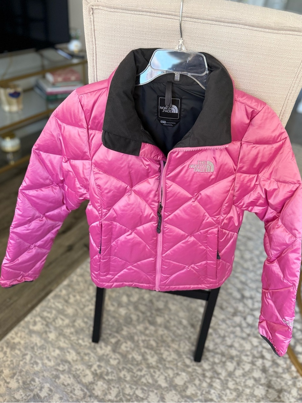 NWOT The North Face Barbie Pink Goose Down Puffer Ski Jacket XS Chevron Quilted - Picture 2 of 10